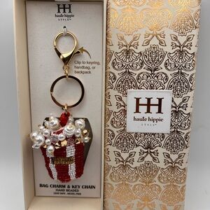 Haute Hippie Red and White Beaded Key Chain